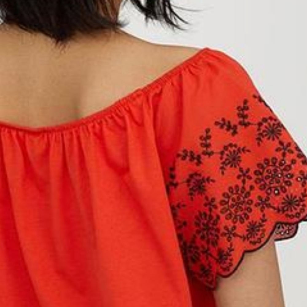 H&M Orange Embroidered Off-Shoulder Cottagecore Blouse Sz M - Picture 2 of 7